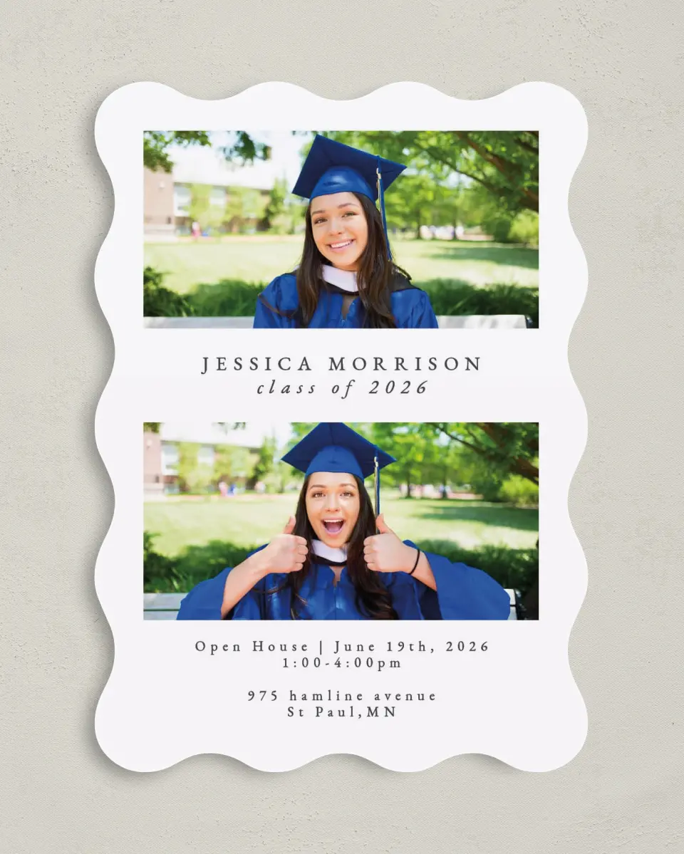 This is a 5" x 7" Graduation Announcement Card called Honored Scholar printed in full color on Premium Smooth paper