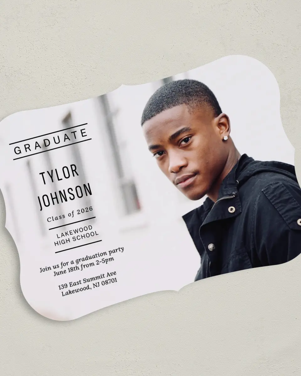 This is a 5" x 7" Graduation Announcement Card called Meet the Grad printed in full color on Premium Smooth paper