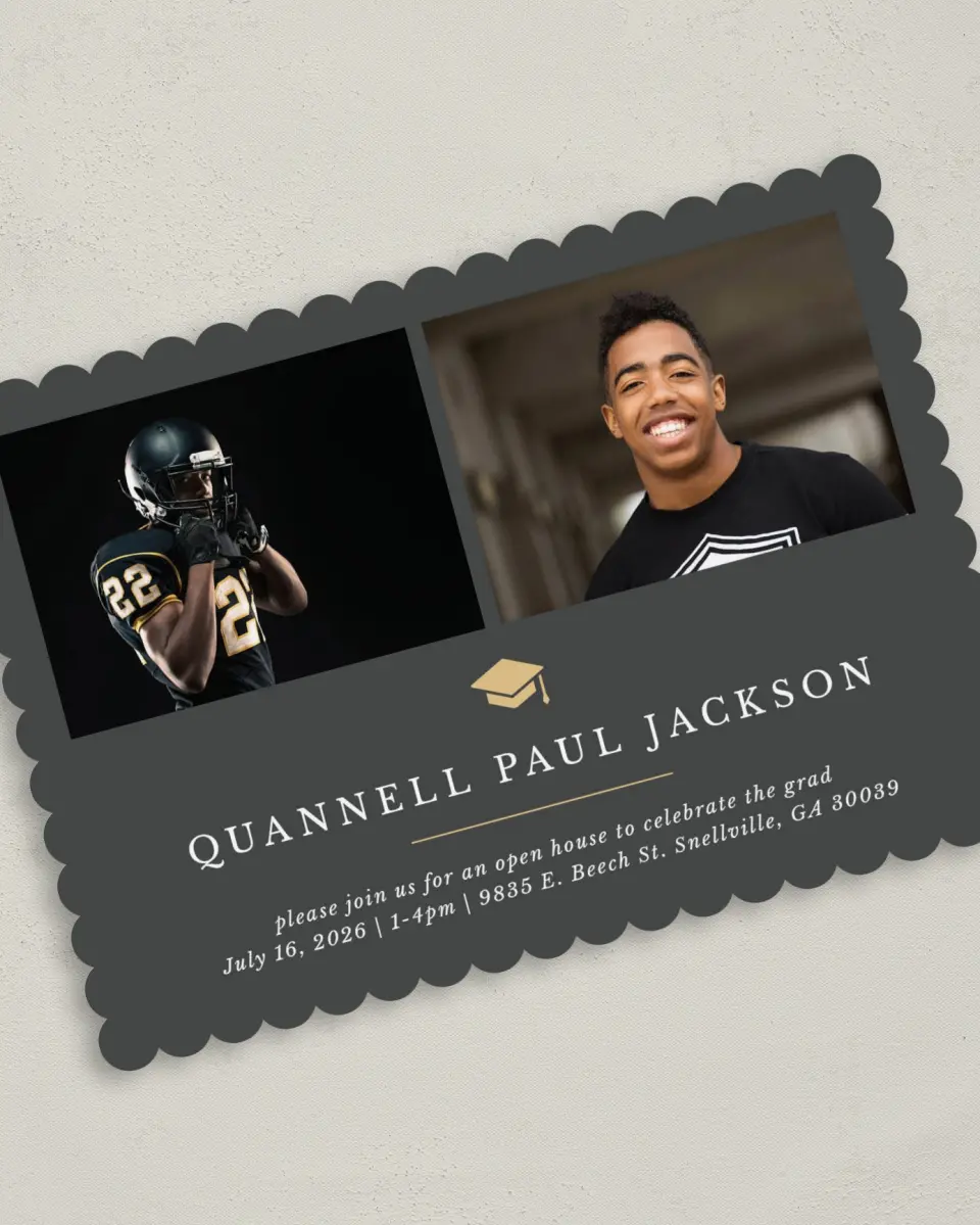 This is a 5" x 7" Graduation Announcement Card called Humble Cap printed in full color on Premium Smooth paper