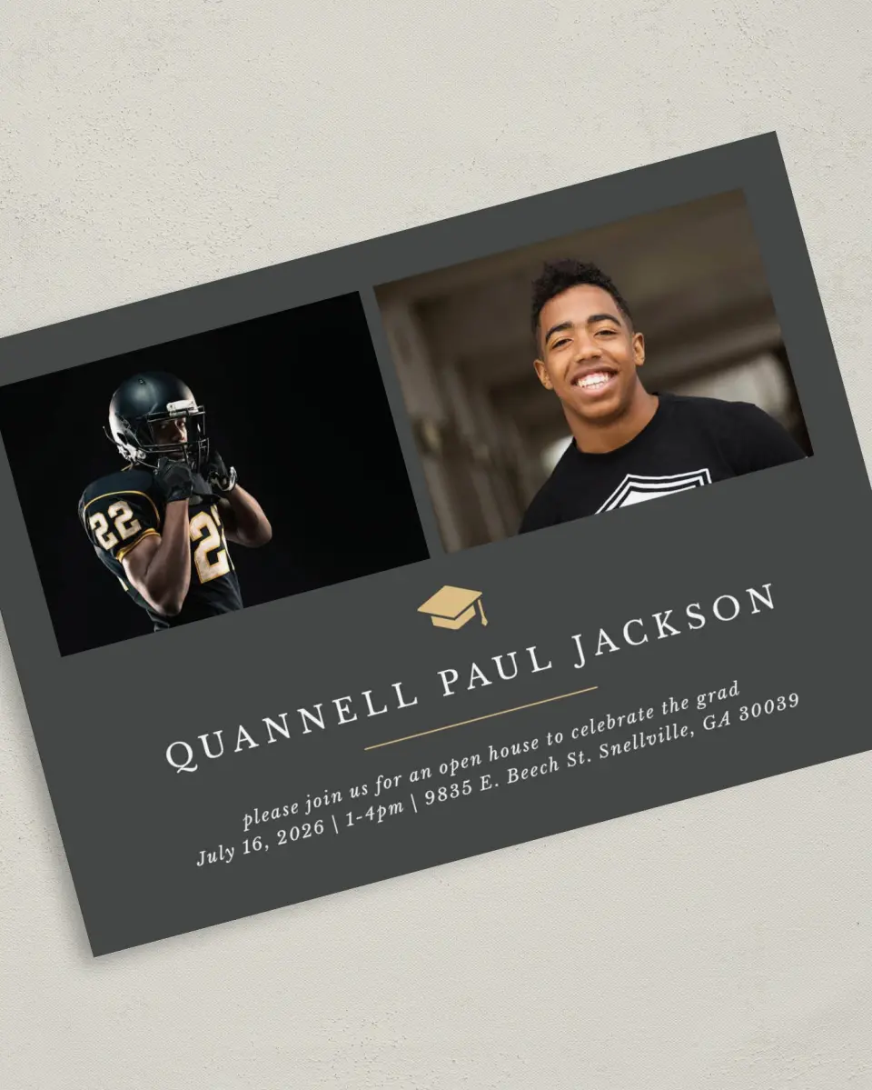 This is a 5" x 7" Graduation Announcement Card called Humble Cap printed in full color on Premium Smooth paper