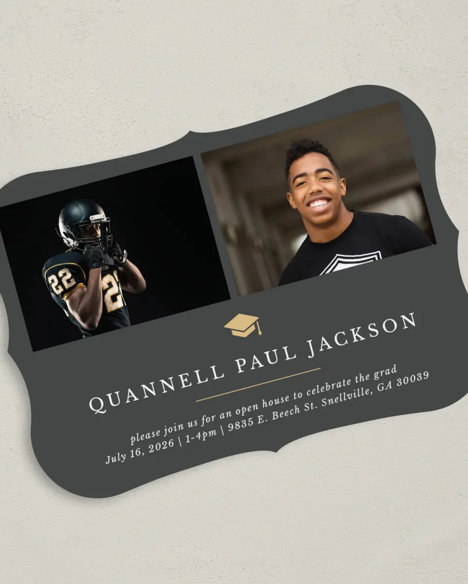 This is a 5" x 7" Graduation Announcement Card called Humble Cap printed in full color on Premium Smooth paper