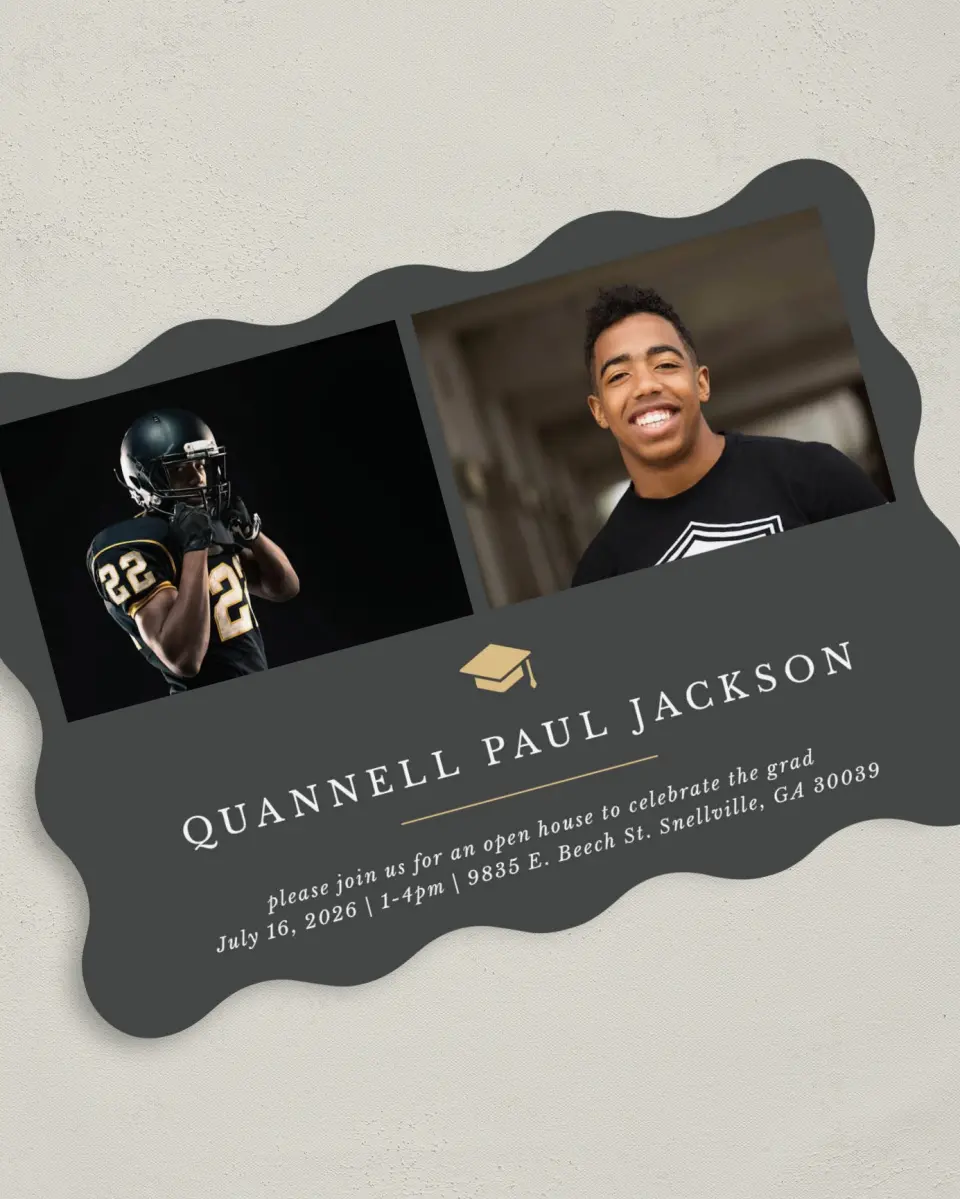 This is a 5" x 7" Graduation Announcement Card called Humble Cap printed in full color on Premium Smooth paper