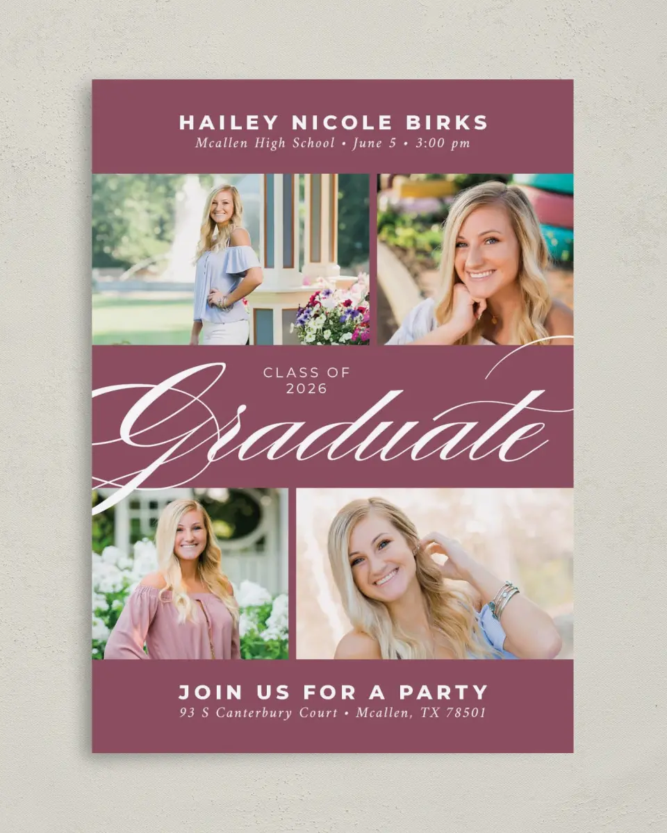This is a 5" x 7" Graduation Announcement Card called Classic Graduate printed in full color on Premium Smooth paper