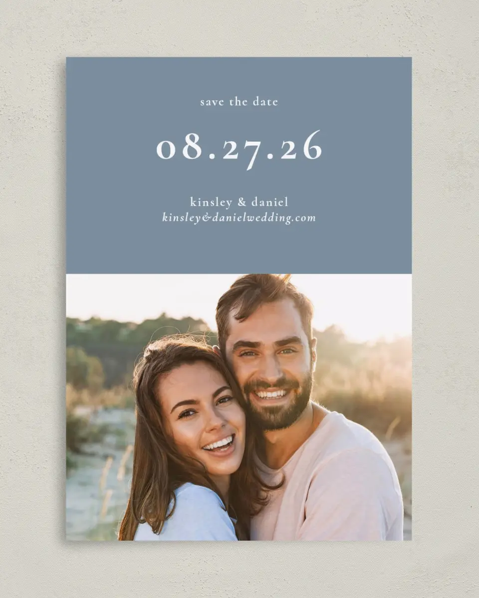 This is a 5" x 7" Save the Date Card called Fine Floret printed in full color on Premium Smooth paper