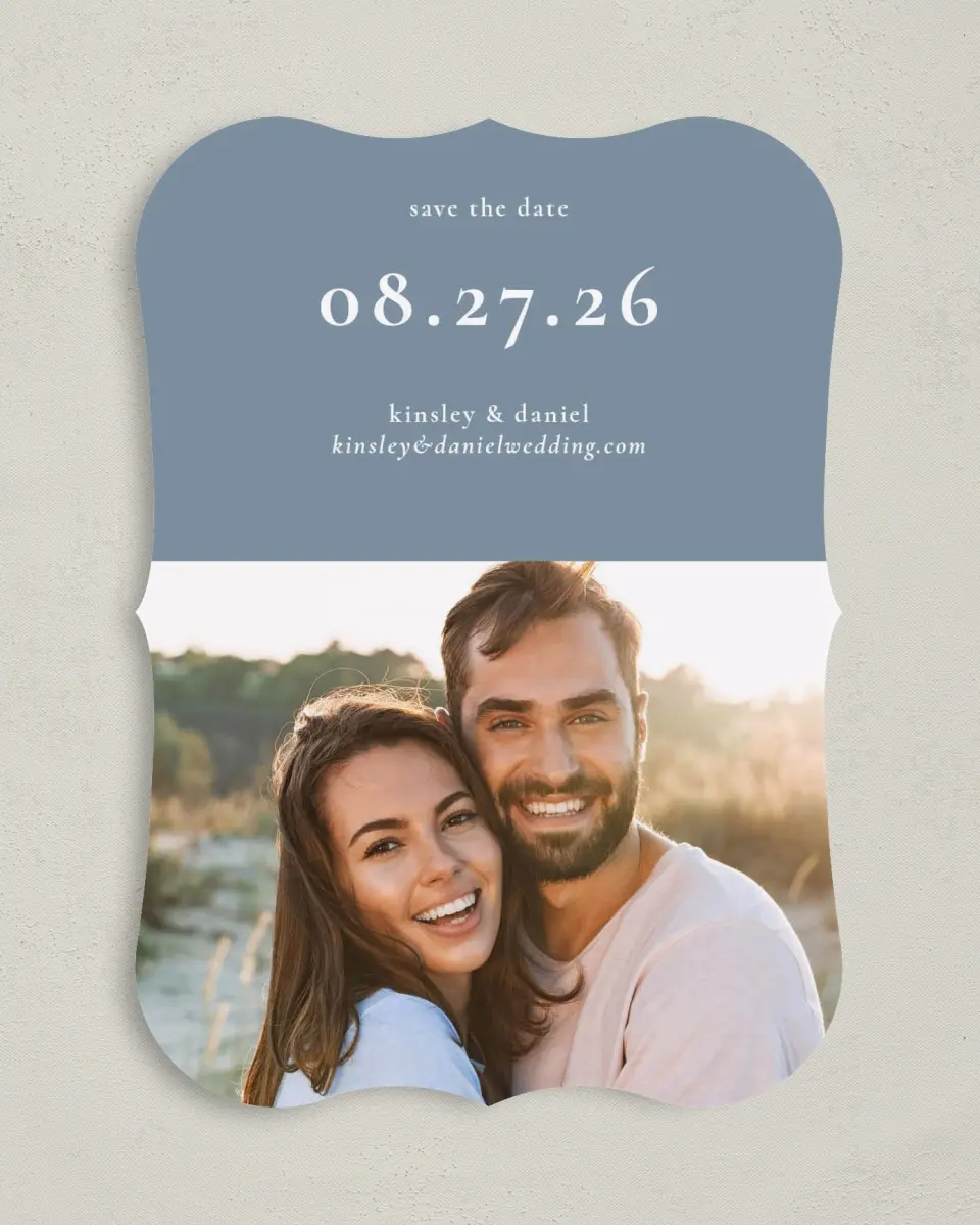 This is a 5" x 7" Save the Date Card called Fine Floret printed in full color on Premium Smooth paper
