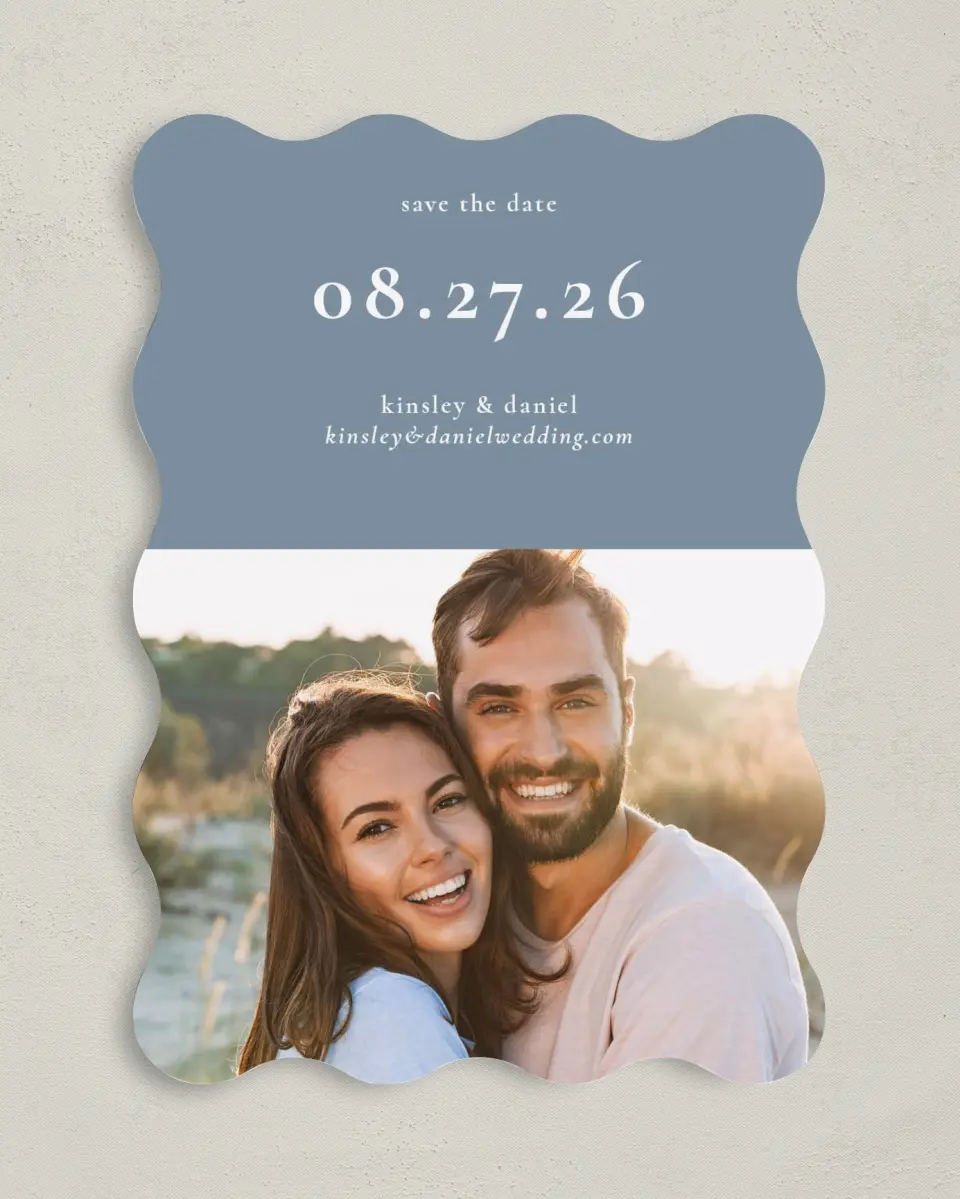 This is a 5" x 7" Save the Date Card called Fine Floret printed in full color on Premium Smooth paper