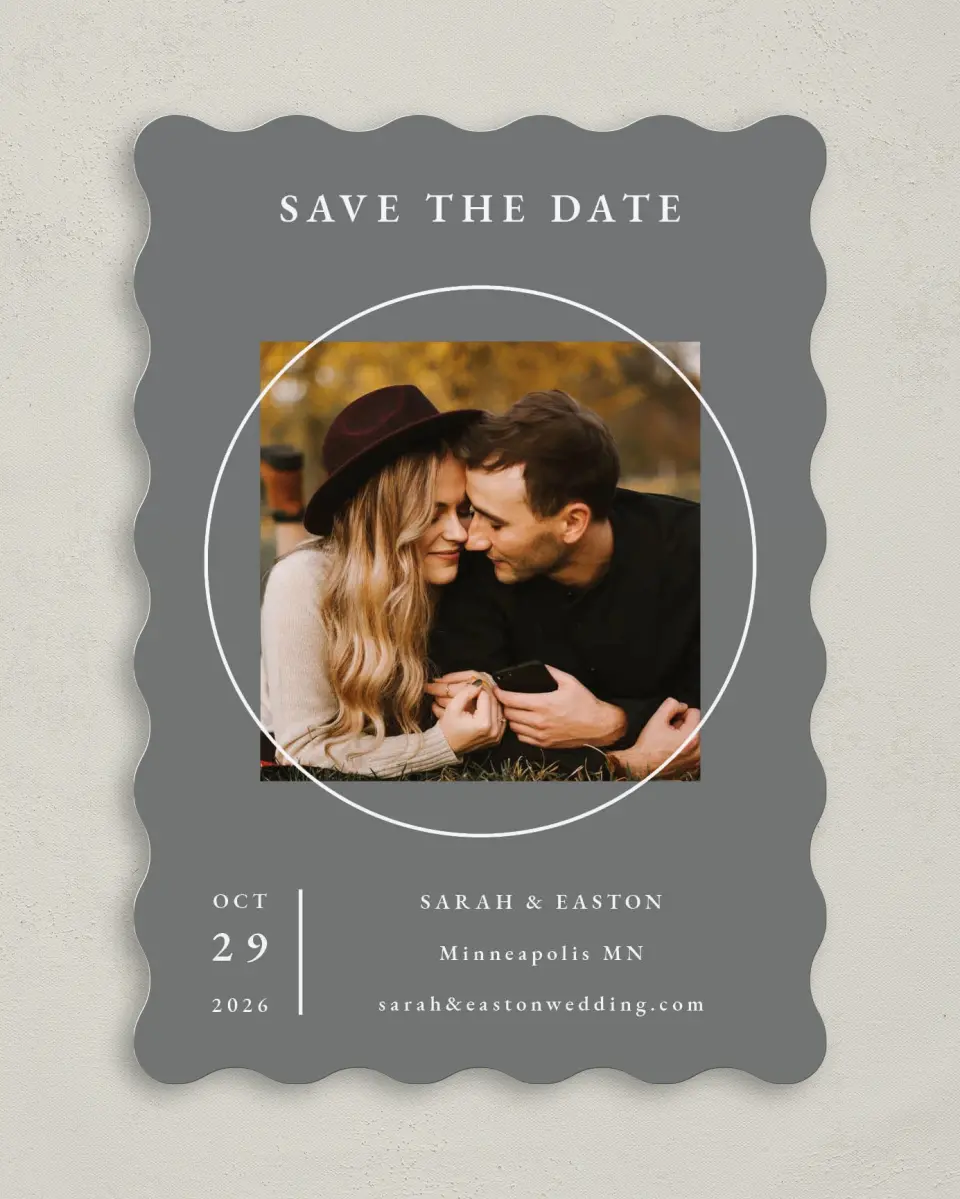 This is a 5" x 7" Save the Date Card called Heavenly Harmony printed in full color on Premium Smooth paper
