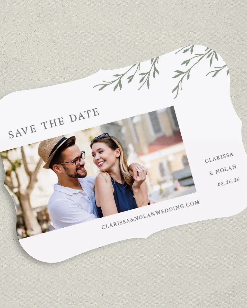 This is a 5" x 7" Save the Date Card called Bright Greens printed in full color on Premium Smooth paper