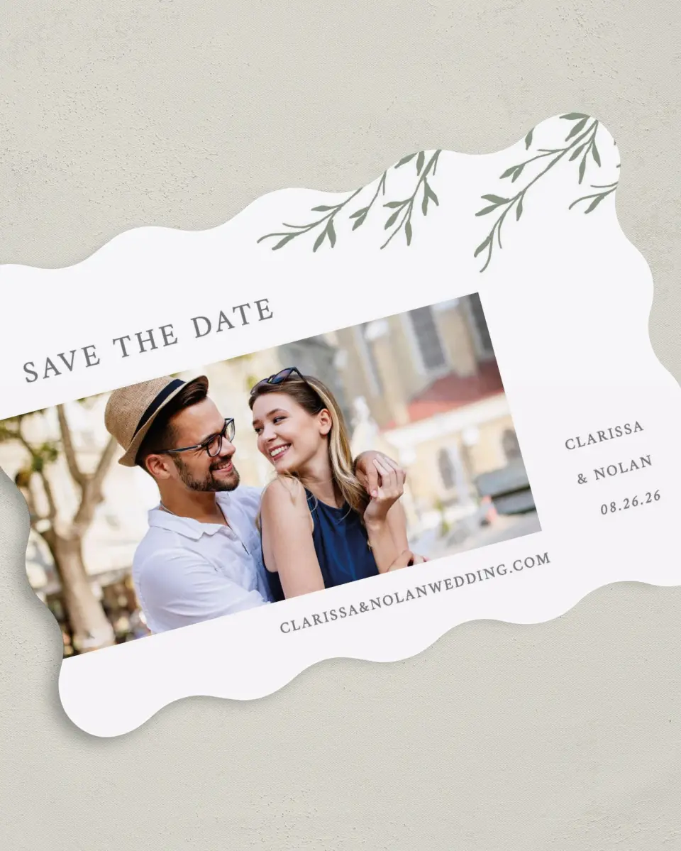 This is a 5" x 7" Save the Date Card called Bright Greens printed in full color on Premium Smooth paper