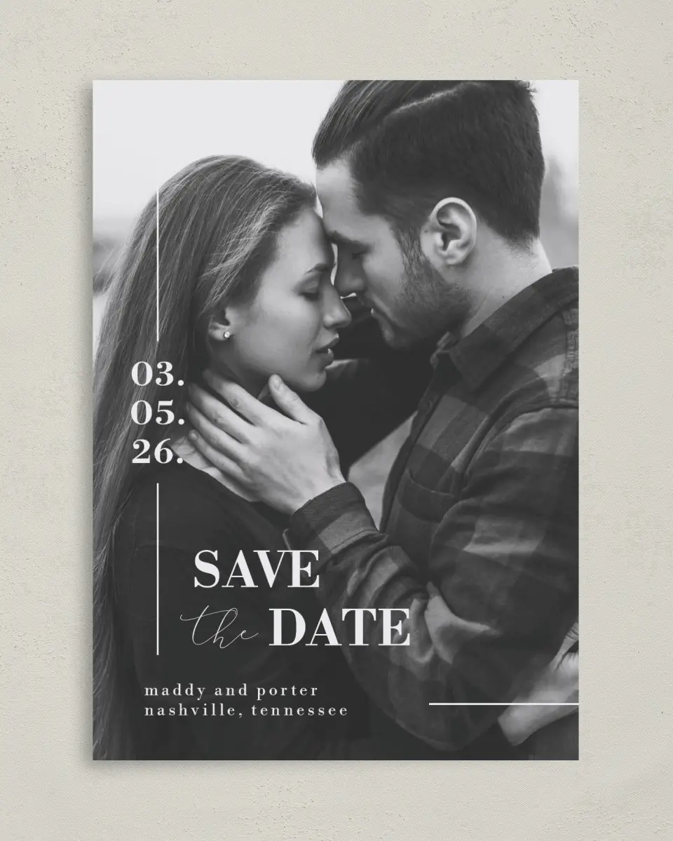 This is a 5" x 7" Save the Date Card called For Eternity printed in full color on Premium Smooth paper