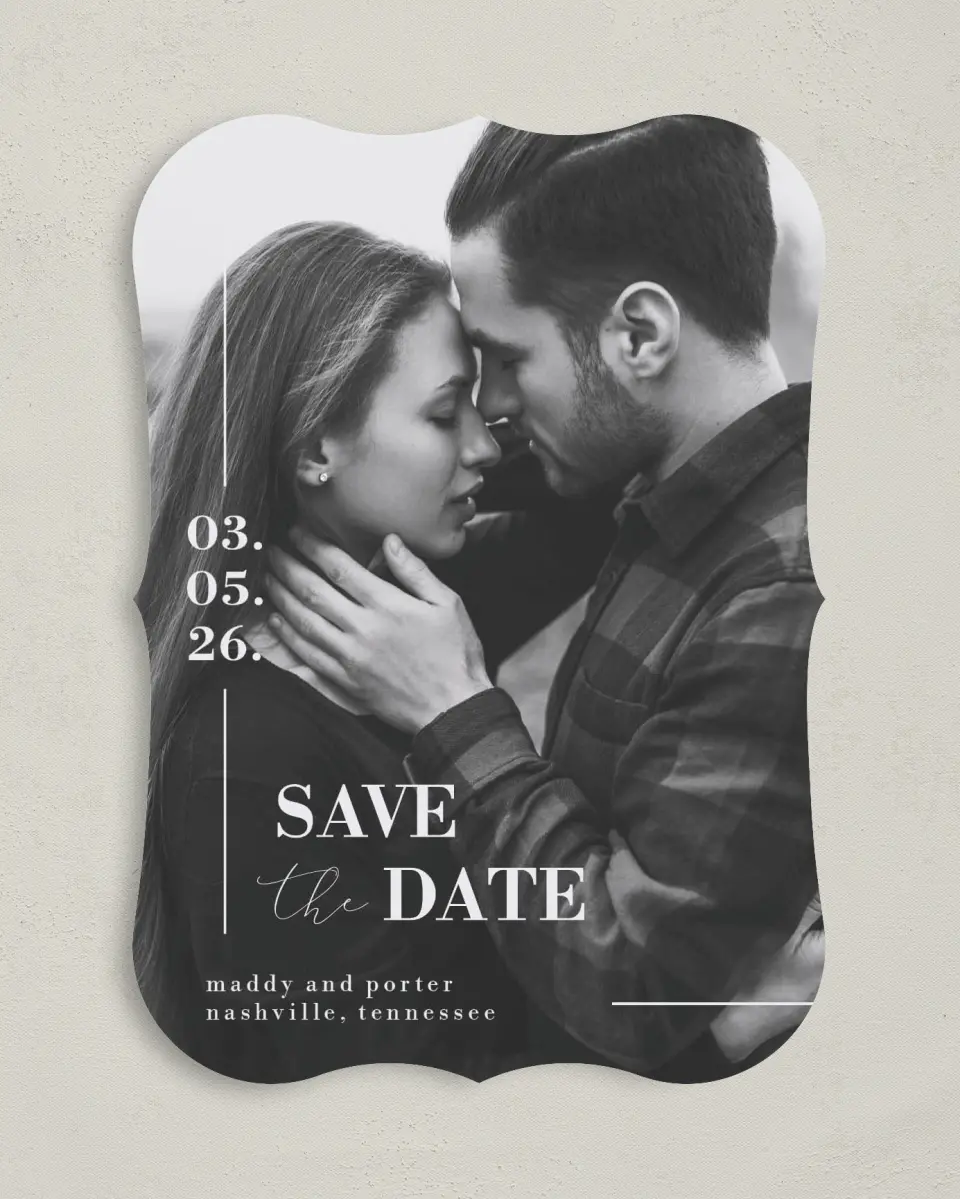 This is a 5" x 7" Save the Date Card called For Eternity printed in full color on Premium Smooth paper