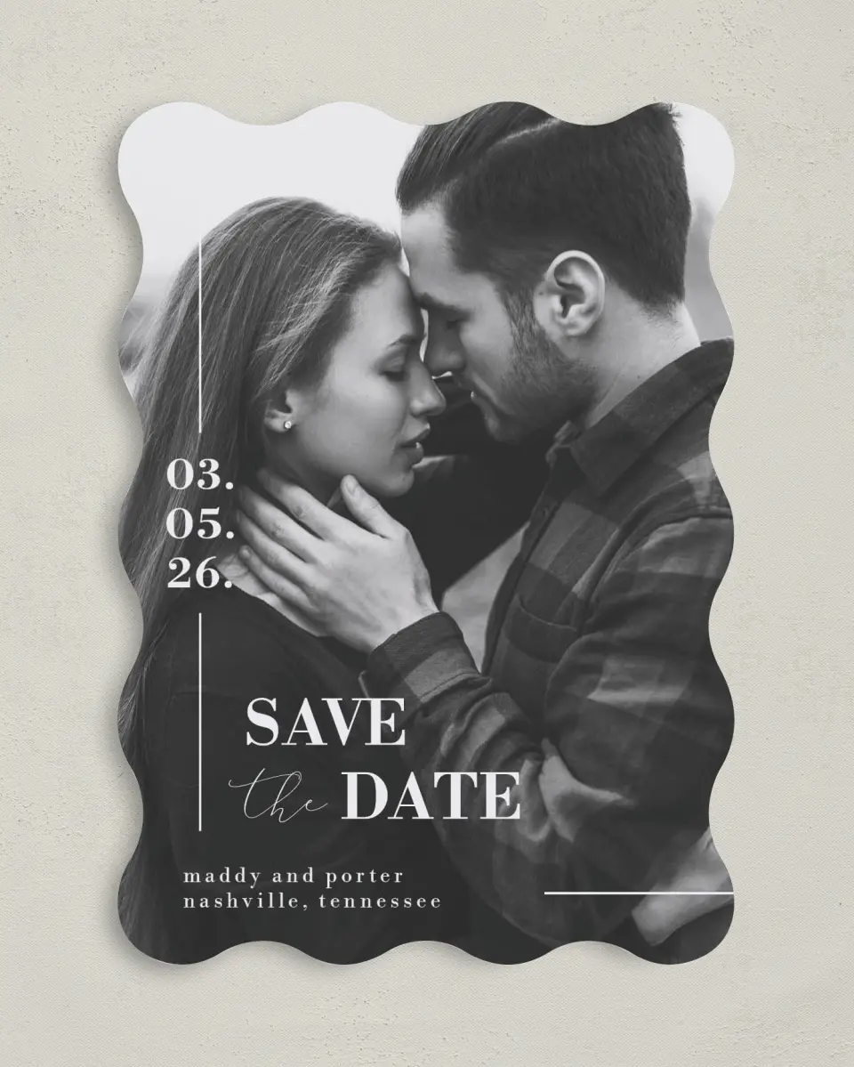 This is a 5" x 7" Save the Date Card called For Eternity printed in full color on Premium Smooth paper
