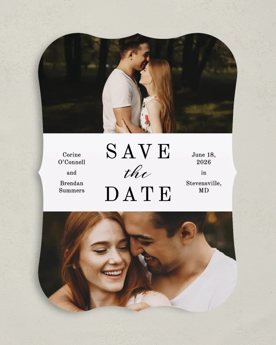 This is a 5" x 7" Save the Date Card called Classy Type printed in full color on Premium Smooth paper