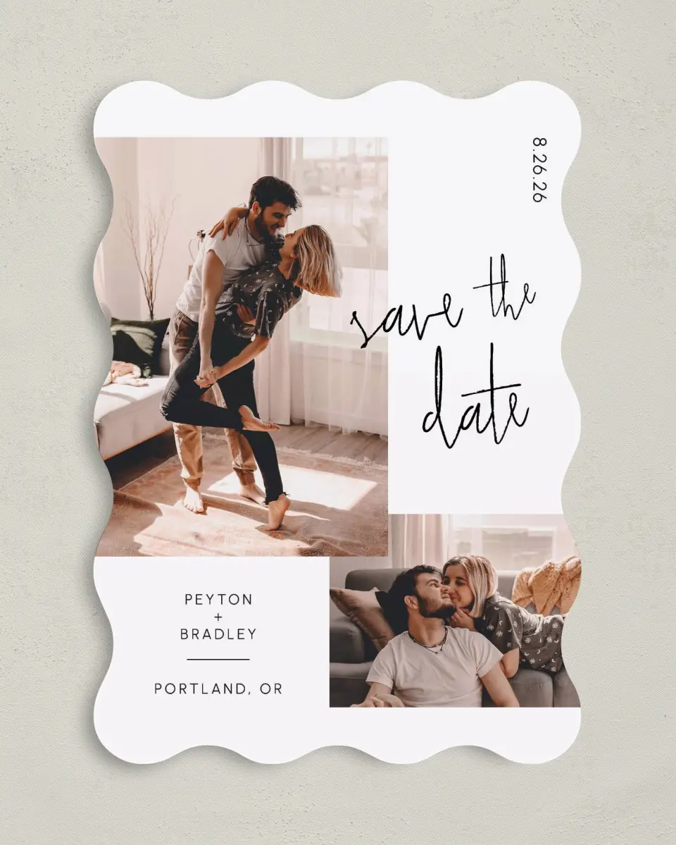 This is a 5" x 7" Save the Date Card called Mod Aesthetic printed in full color on Premium Smooth paper