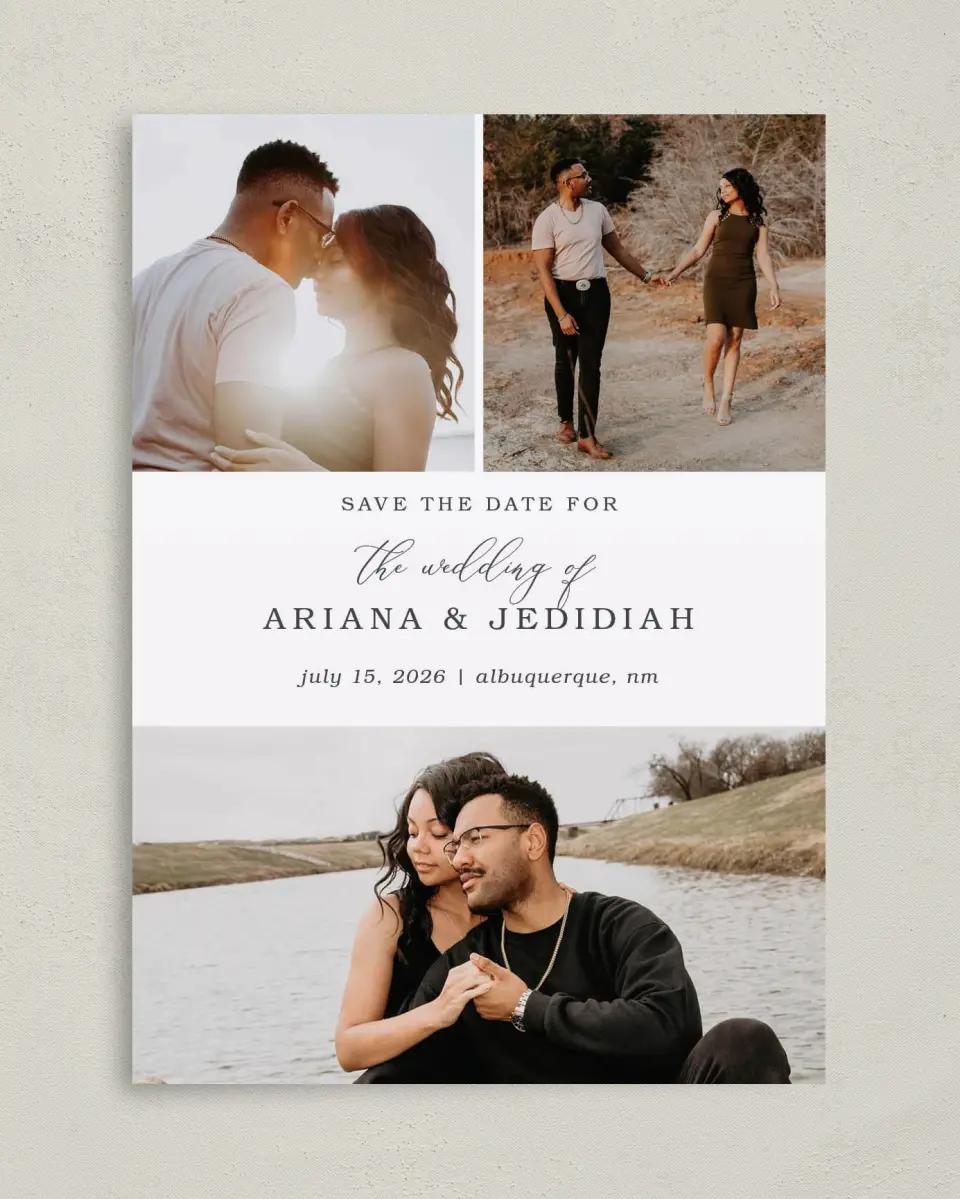 This is a 5" x 7" Save the Date Card called Flawless Photo printed in full color on Premium Smooth paper