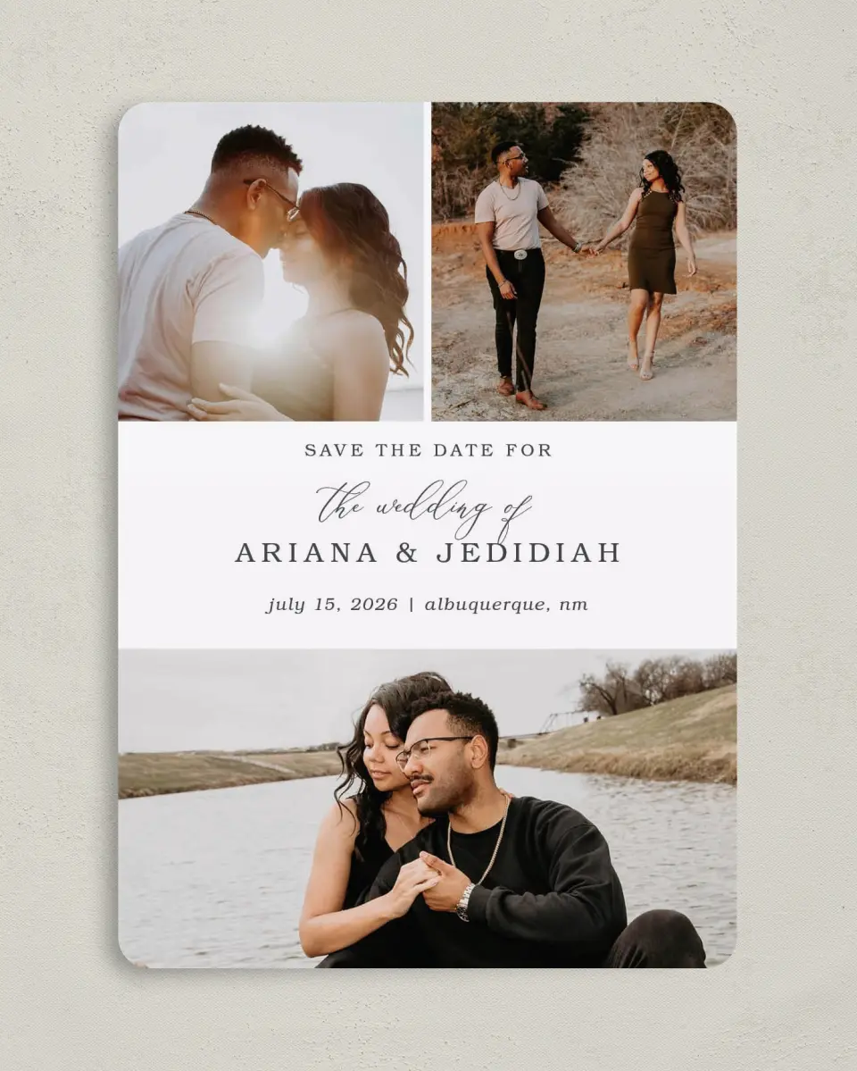 This is a 5" x 7" Save the Date Card called Flawless Photo printed in full color on Premium Smooth paper
