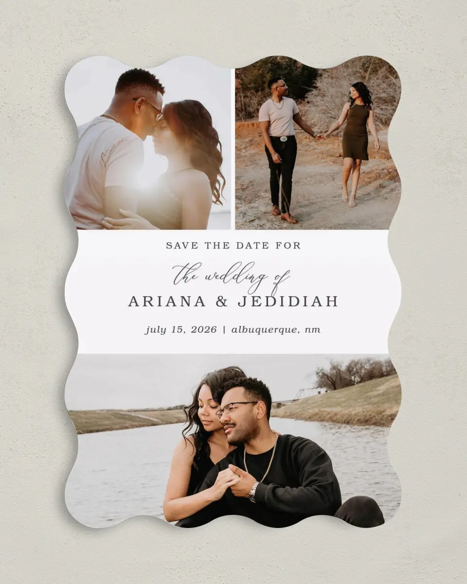 This is a 5" x 7" Save the Date Card called Flawless Photo printed in full color on Premium Smooth paper