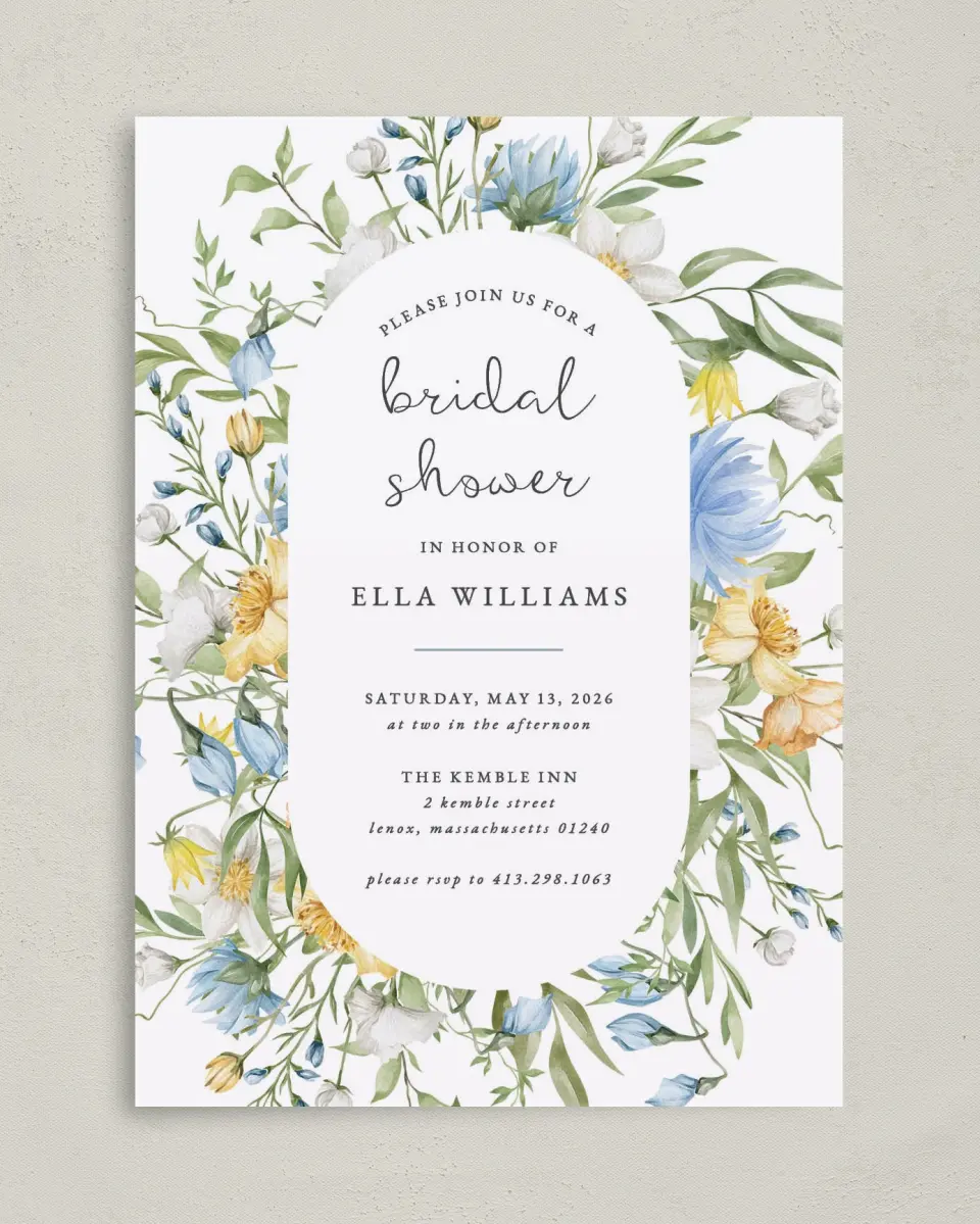This is a 5" x 7" Bridal Shower Invitation called Garden Party printed in full color on Premium Smooth paper