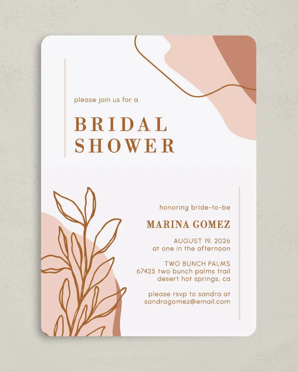 This is a 5" x 7" Bridal Shower Invitation called Contemporary Miss printed in full color on Premium Smooth paper