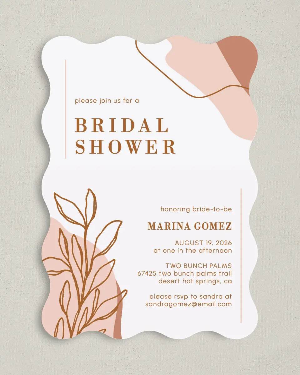 This is a 5" x 7" Bridal Shower Invitation called Contemporary Miss printed in full color on Premium Smooth paper