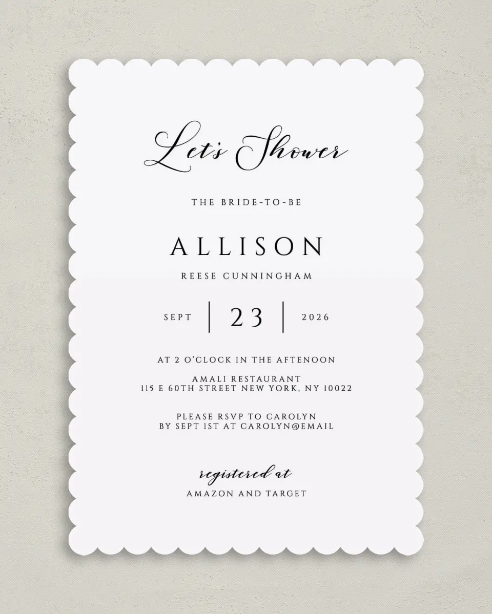 This is a 5" x 7" Bridal Shower Invitation called Timeless Bride printed in full color on Premium Smooth paper