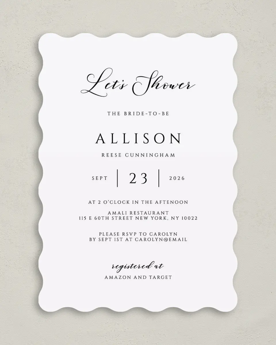 This is a 5" x 7" Bridal Shower Invitation called Timeless Bride printed in full color on Premium Smooth paper
