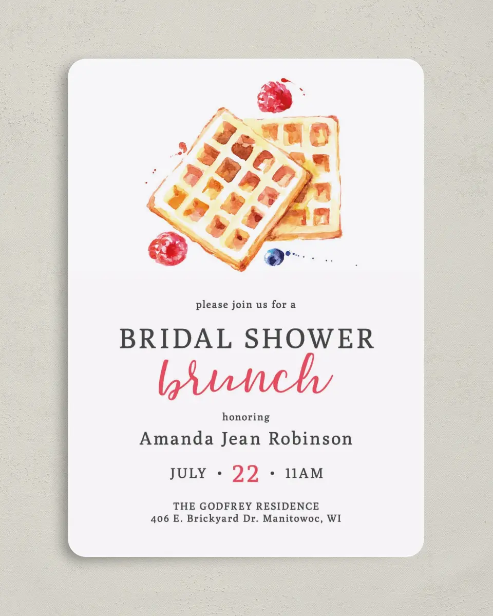 This is a 5" x 7" Bridal Shower Invitation called Bridal Brunch printed in full color on Premium Smooth paper