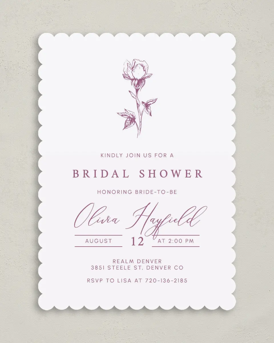 This is a 5" x 7" Bridal Shower Invitation called Softly Stated printed in full color on Premium Smooth paper