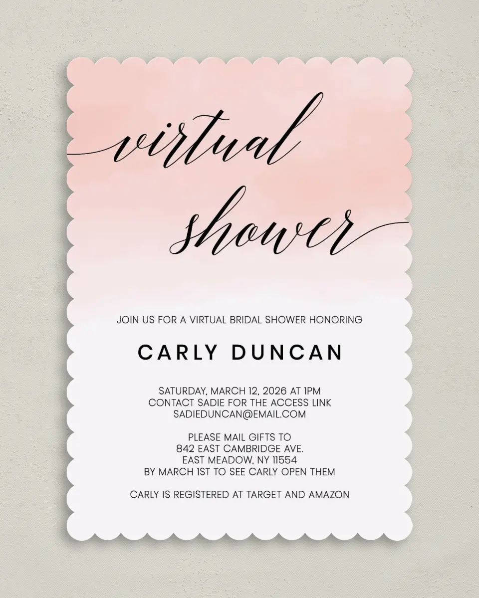 This is a 5" x 7" Bridal Shower Invitation called Virtual Celebration printed in full color on Premium Smooth paper