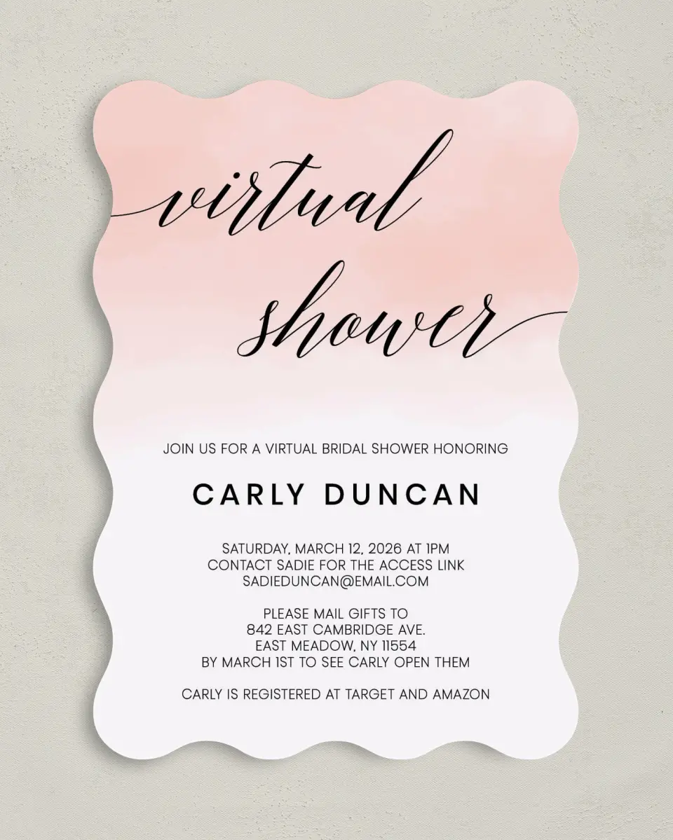 This is a 5" x 7" Bridal Shower Invitation called Virtual Celebration printed in full color on Premium Smooth paper