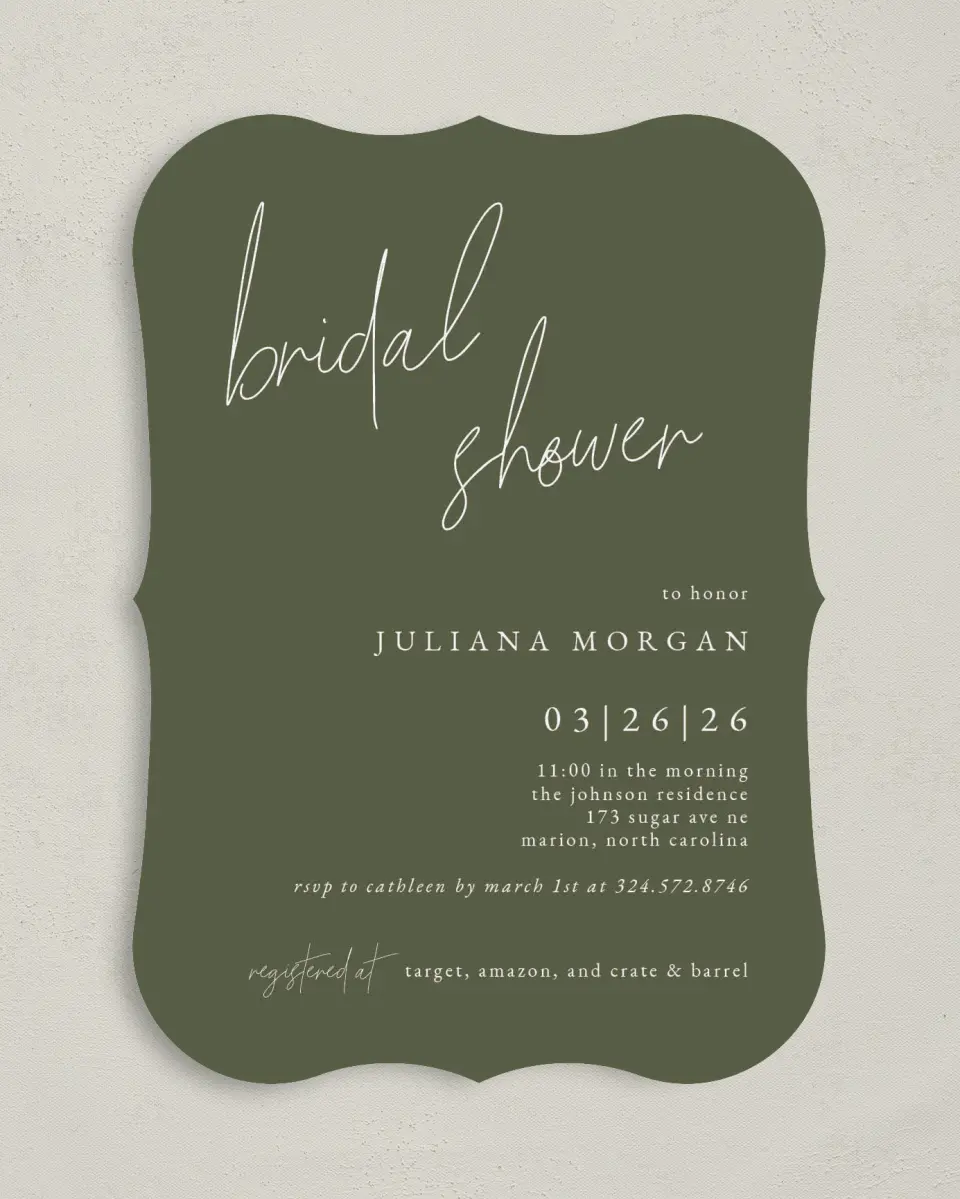 This is a 5" x 7" Bridal Shower Invitation called Modern Bride printed in full color on Premium Smooth paper