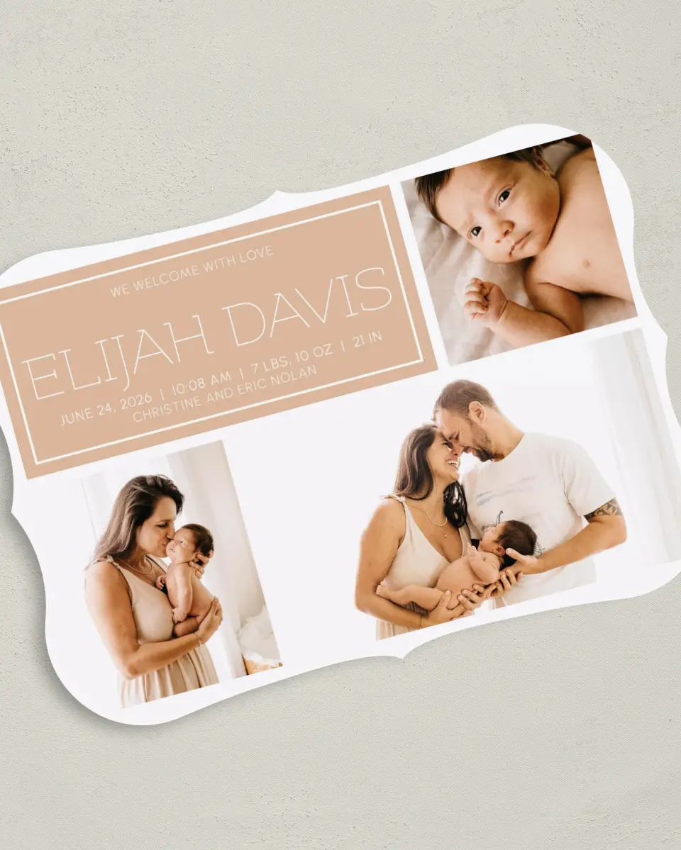 This is a 5" x 7" Birth Announcement Card called Warm Welcome printed in full color on Premium Smooth paper