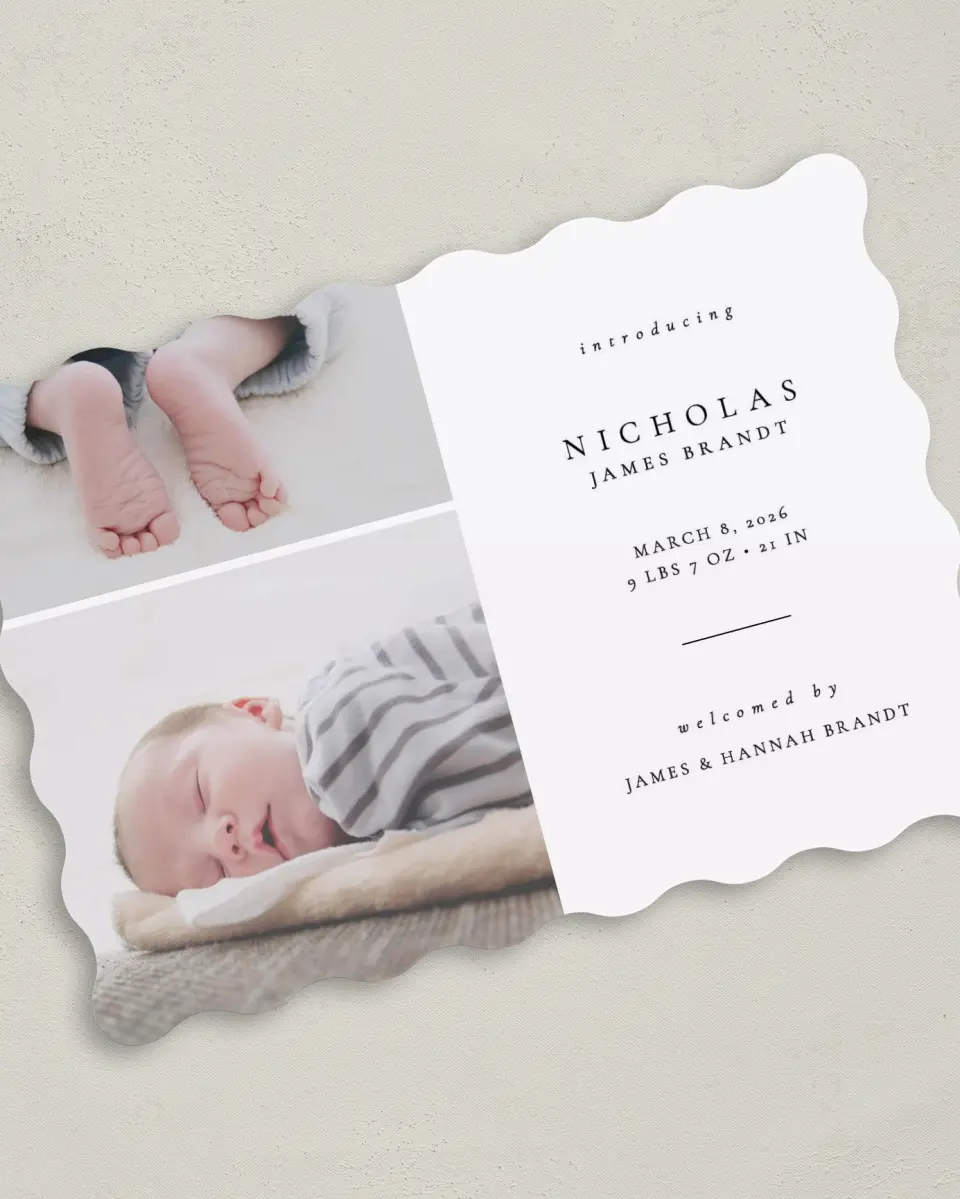 This is a 5" x 7" Birth Announcement Card called Our Newest Addition printed in full color on Premium Smooth paper