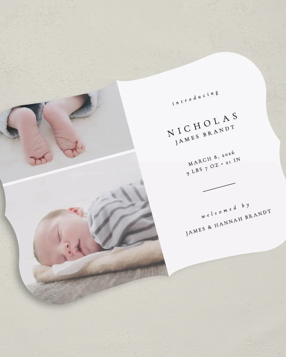 This is a 5" x 7" Birth Announcement Card called Our Newest Addition printed in full color on Premium Smooth paper