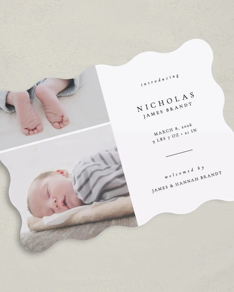 This is a 5" x 7" Birth Announcement Card called Our Newest Addition printed in full color on Premium Smooth paper