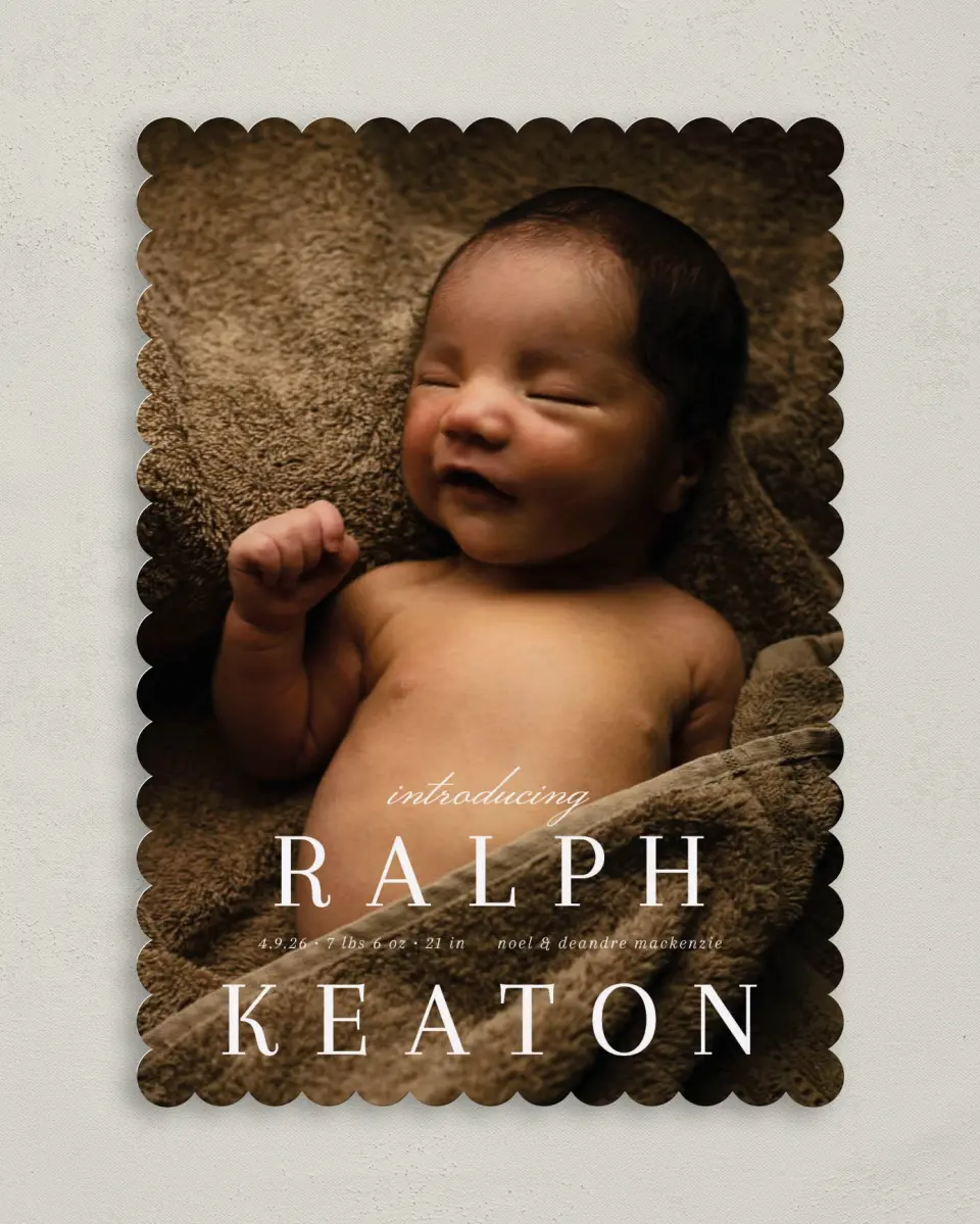This is a 5" x 7" Birth Announcement Card called Proper Introduction printed in full color on Premium Smooth paper