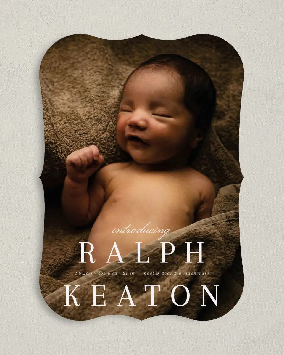 This is a 5" x 7" Birth Announcement Card called Proper Introduction printed in full color on Premium Smooth paper