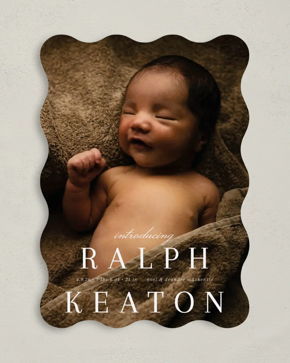 This is a 5" x 7" Birth Announcement Card called Proper Introduction printed in full color on Premium Smooth paper