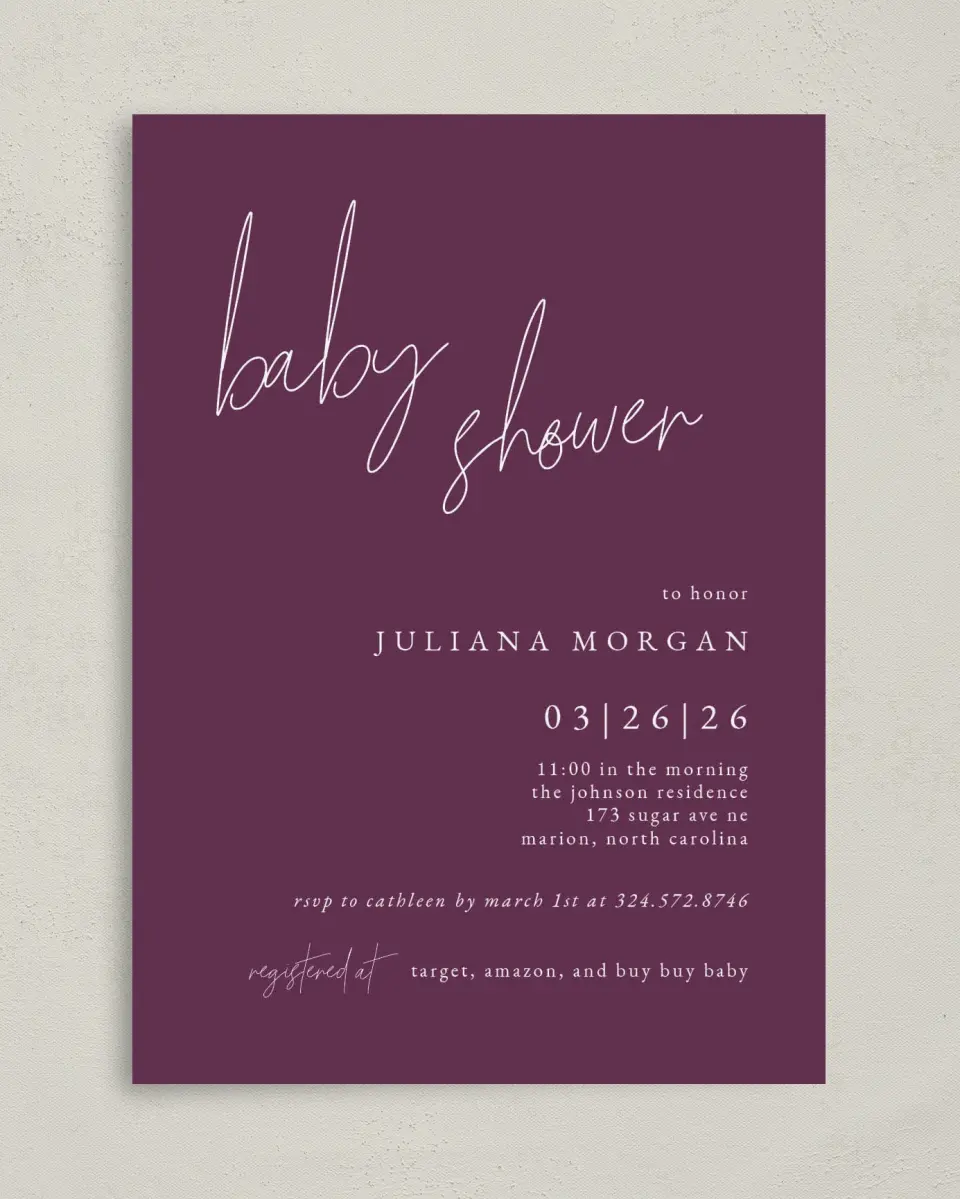 This is a 5" x 7" Baby Shower Invitation called Modern Babe printed in full color on Premium Smooth paper