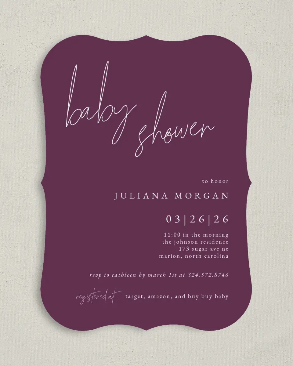 This is a 5" x 7" Baby Shower Invitation called Modern Babe printed in full color on Premium Smooth paper
