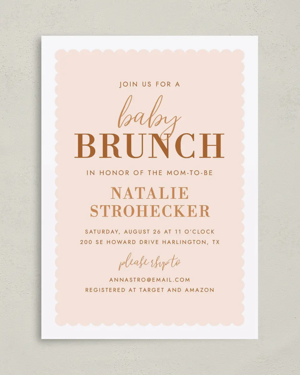 This is a 5" x 7" Baby Shower Invitation called Sweet Scallops printed in full color on Premium Smooth paper