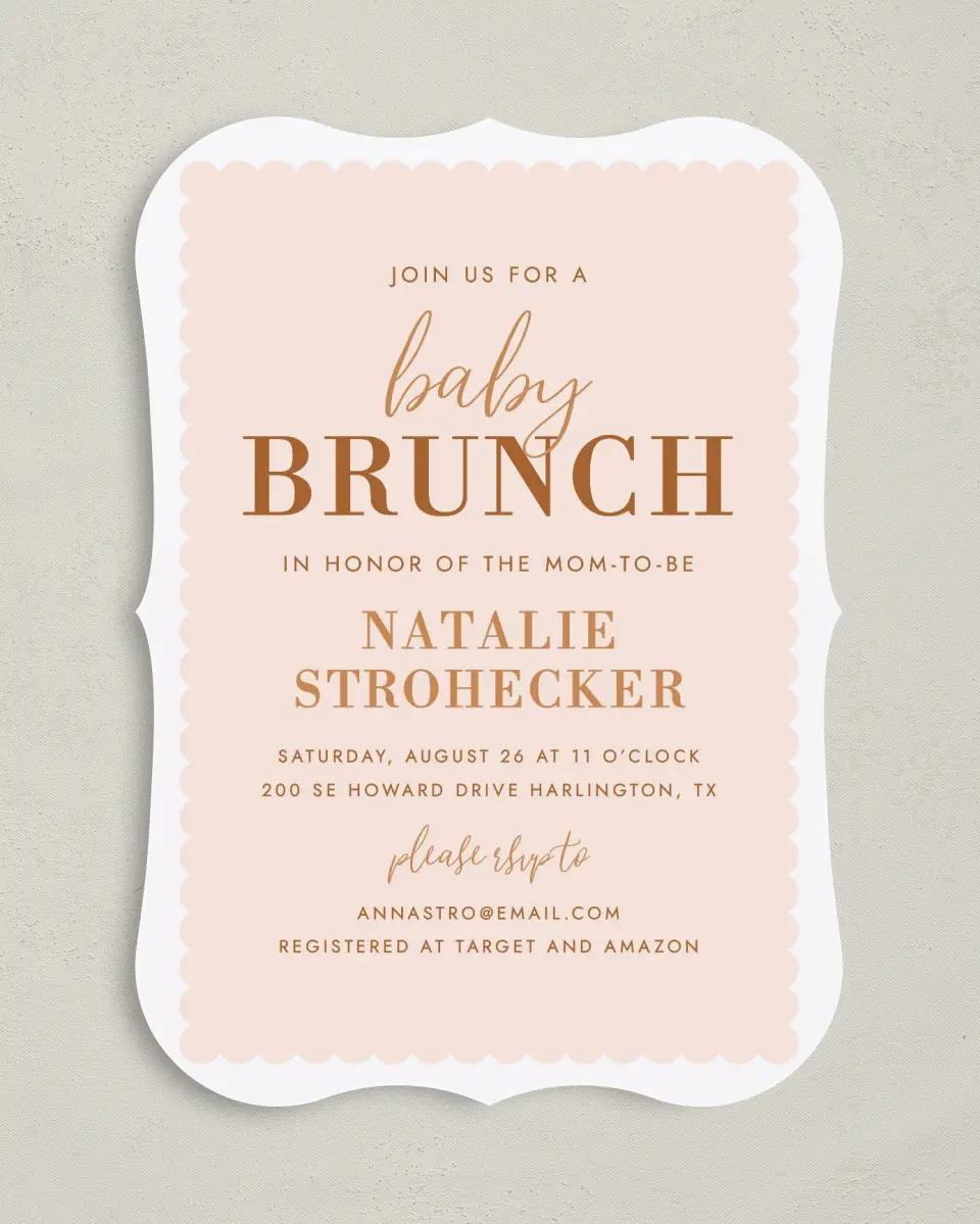 This is a 5" x 7" Baby Shower Invitation called Sweet Scallops printed in full color on Premium Smooth paper
