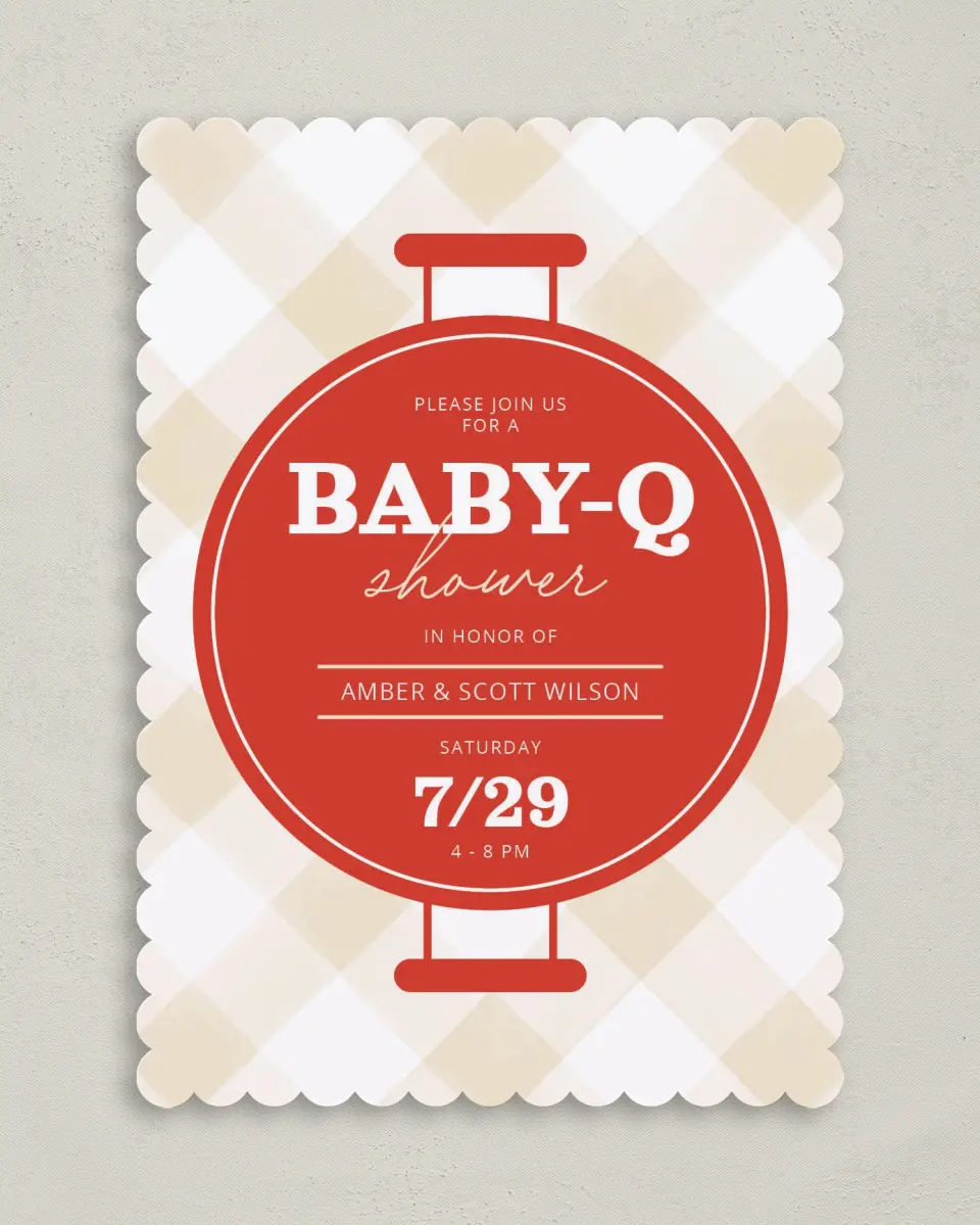 This is a 5" x 7" Baby Shower Invitation called Baby-Q printed in full color on Premium Smooth paper