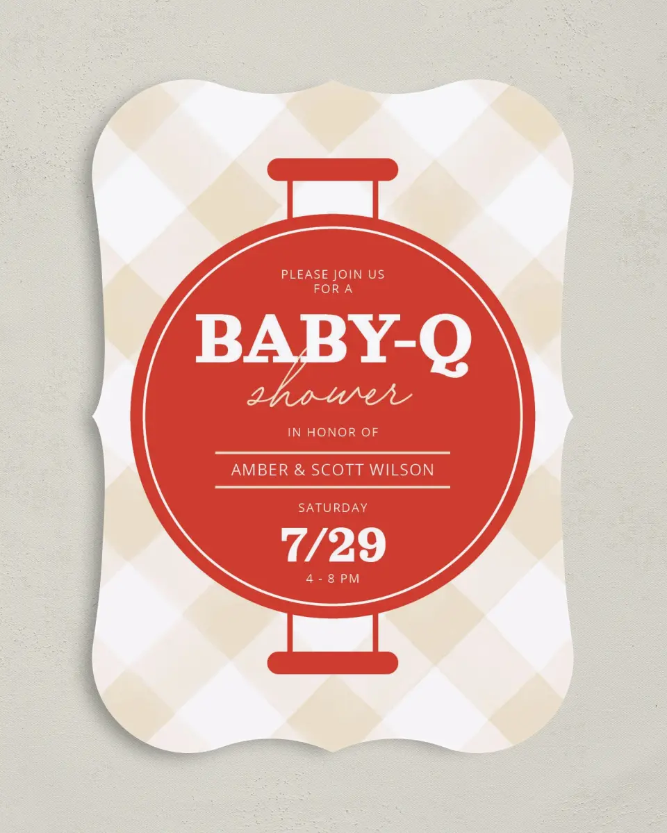This is a 5" x 7" Baby Shower Invitation called Baby-Q printed in full color on Premium Smooth paper
