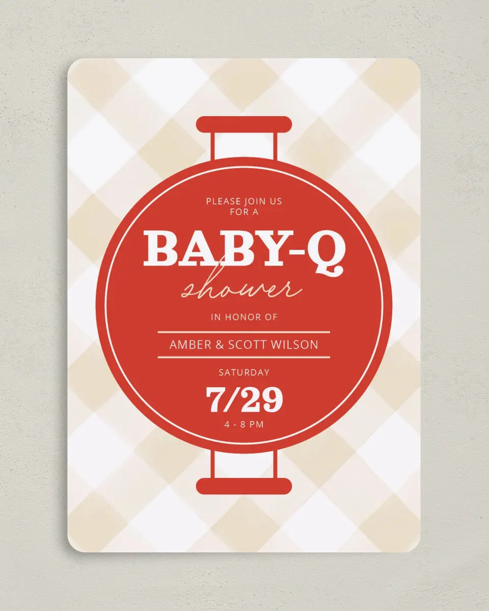 This is a 5" x 7" Baby Shower Invitation called Baby-Q printed in full color on Premium Smooth paper