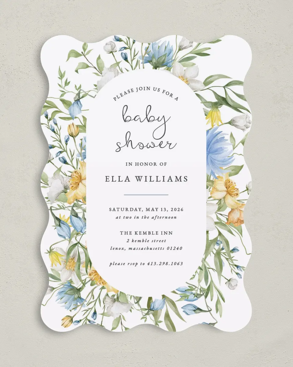 This is a 5" x 7" Baby Shower Invitation called Baby in Bloom printed in full color on Premium Smooth paper