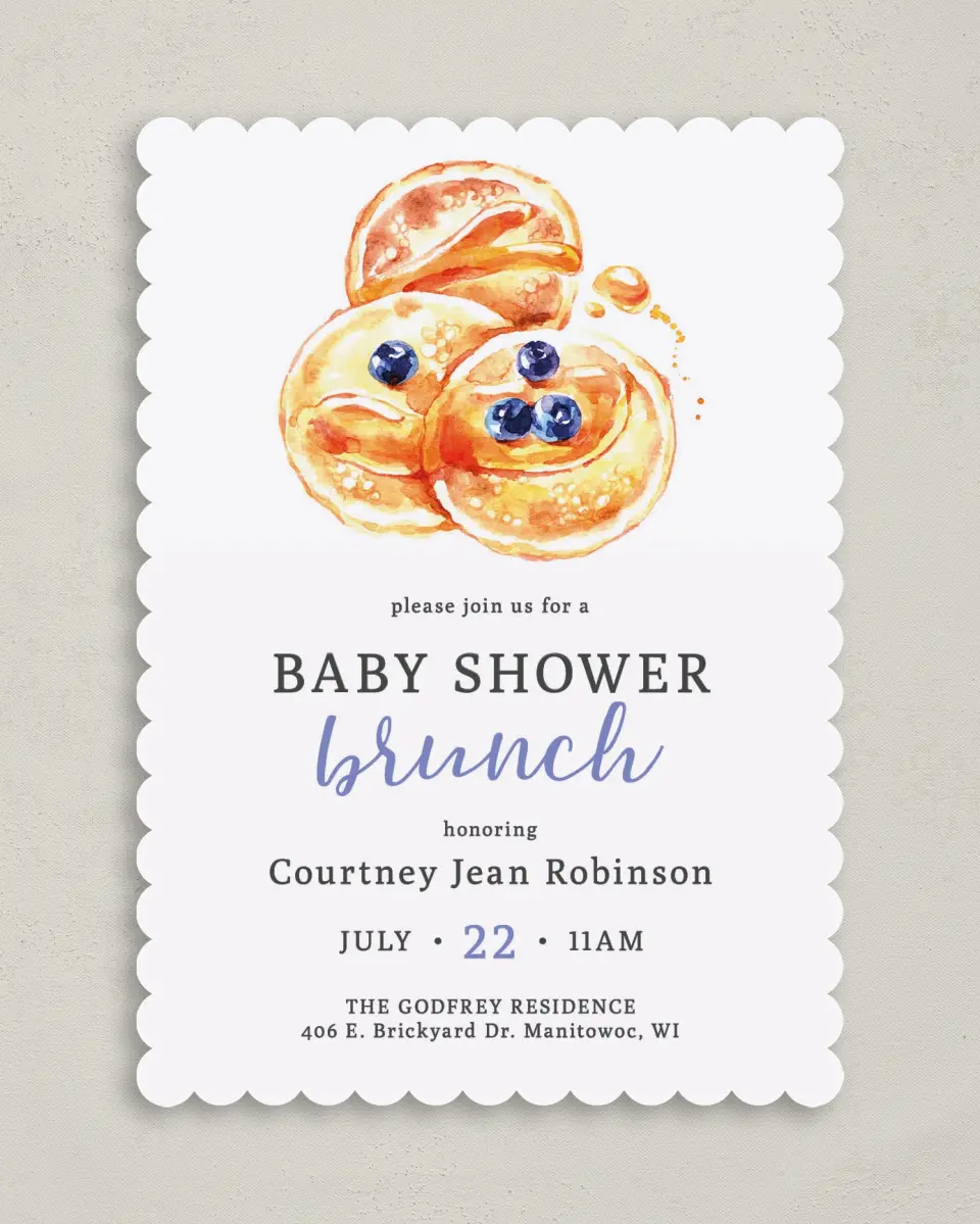 This is a 5" x 7" Baby Shower Invitation called Baby Brunch printed in full color on Premium Smooth paper
