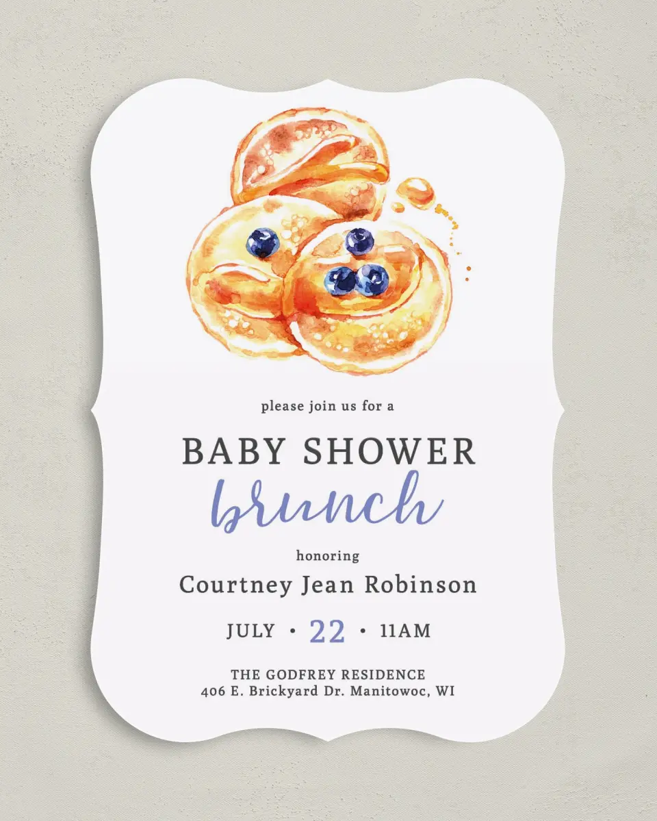 This is a 5" x 7" Baby Shower Invitation called Baby Brunch printed in full color on Premium Smooth paper