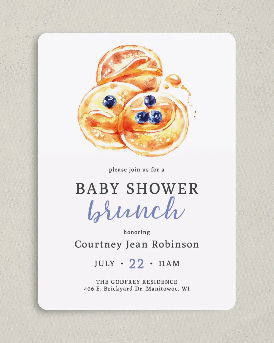 This is a 5" x 7" Baby Shower Invitation called Baby Brunch printed in full color on Premium Smooth paper