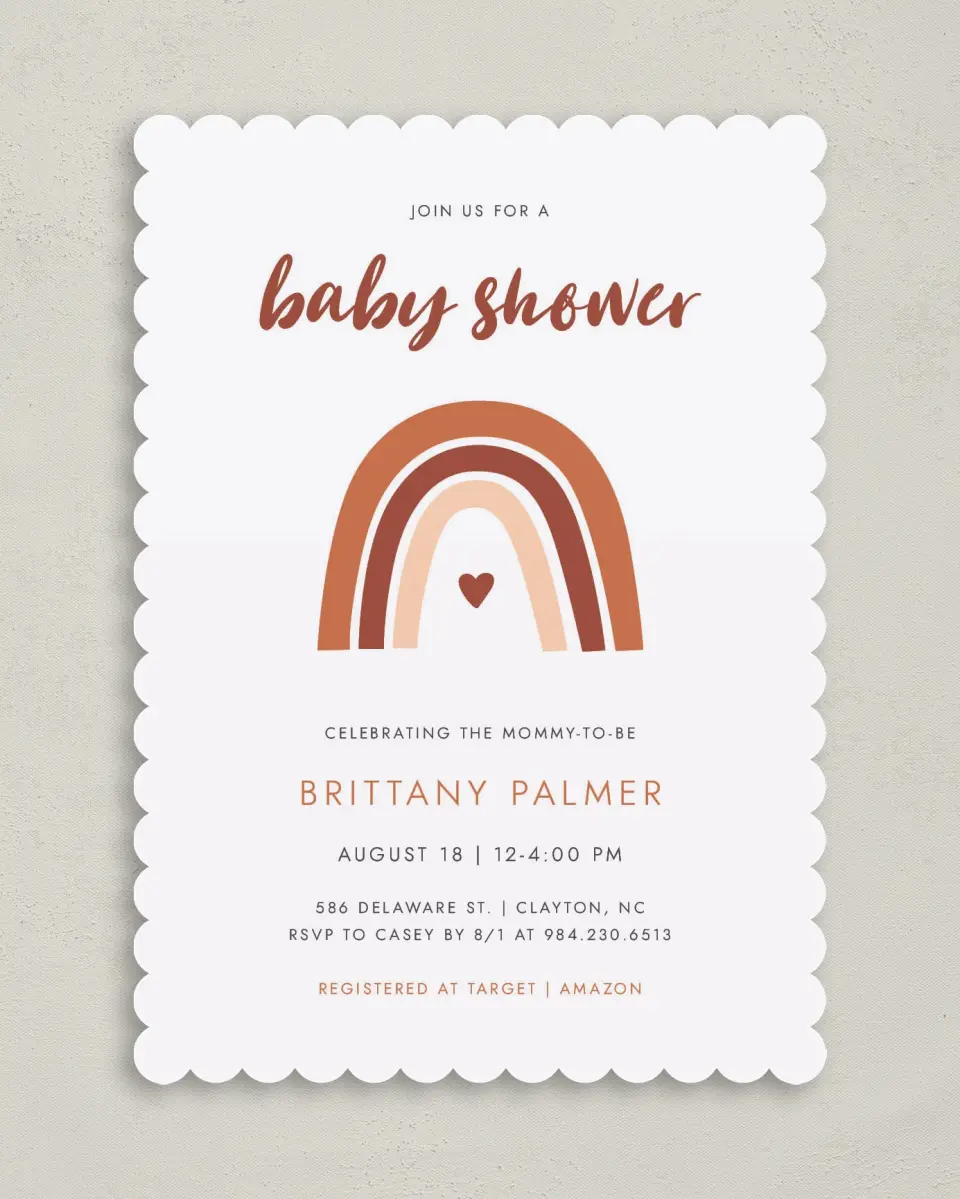 This is a 5" x 7" Baby Shower Invitation called Boho Rainbow printed in full color on Premium Smooth paper